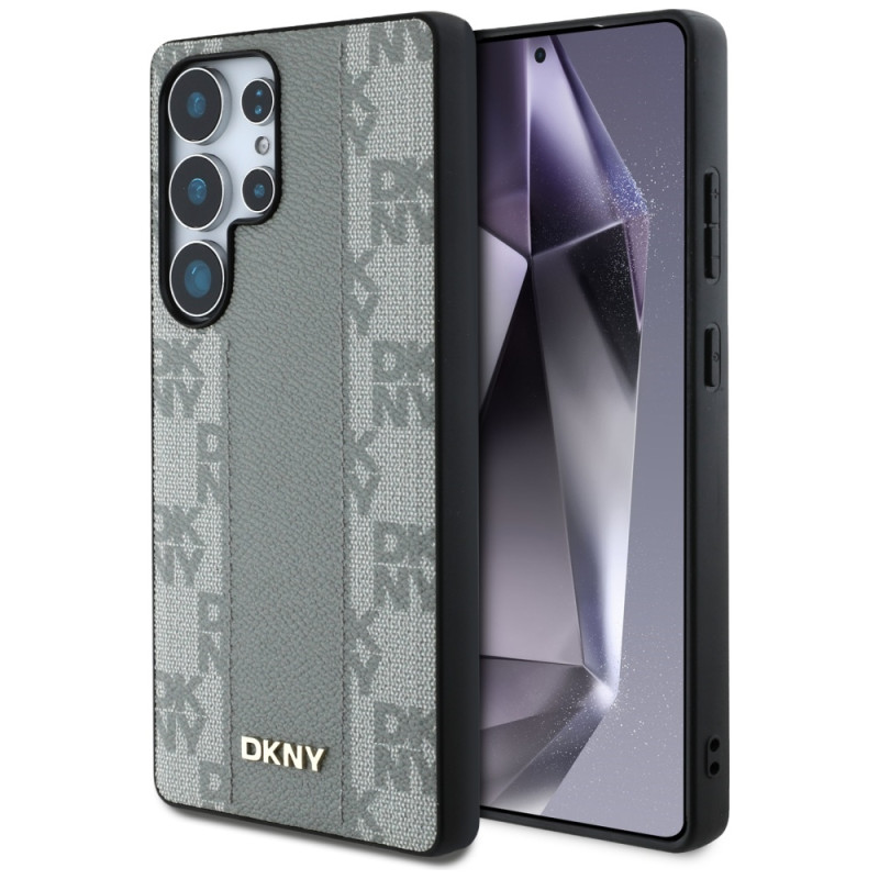 DKNY odinis languoto rašto „MagSafe“ dėklas, skirtas „Samsung Galaxy S25 Ultra“ – pilkas