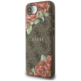 „Guess 4G“ „MagSafe“ dėklas su gėlių raštu, skirtas „iPhone 16e“ – rudas