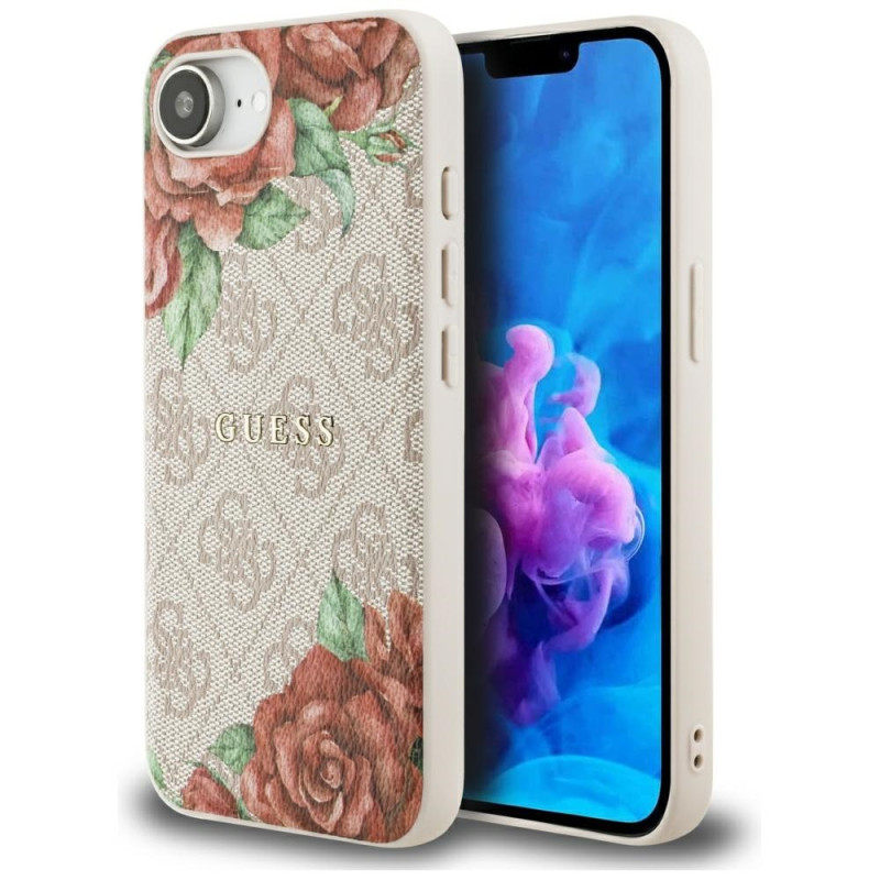 „Guess 4G“ gėlių rašto „MagSafe iPhone 16e“ dėklas – rožinis