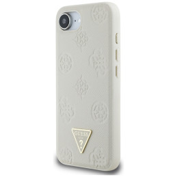 „Guess“ „Grained Hot Stamp Peony Triangle Logo MagSafe“ dėklas, skirtas „iPhone 16e“ – smėlio spalvos
