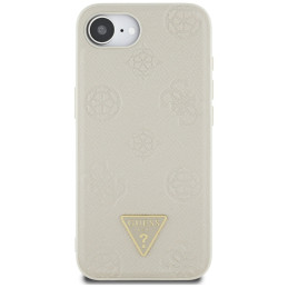 „Guess“ „Grained Hot Stamp Peony Triangle Logo MagSafe“ dėklas, skirtas „iPhone 16e“ – smėlio spalvos