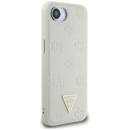 „Guess“ „Grained Hot Stamp Peony Triangle Logo MagSafe“ dėklas, skirtas „iPhone 16e“ – smėlio spalvos
