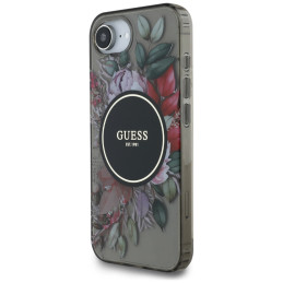 „Guess IML Flowers MagSafe iPhone 16e“ dėklas – juodas