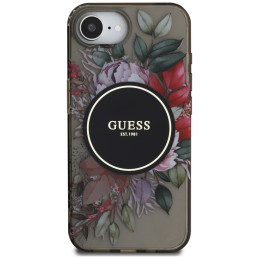 „Guess IML Flowers MagSafe iPhone 16e“ dėklas – juodas