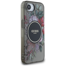 „Guess IML Flowers MagSafe iPhone 16e“ dėklas – juodas
