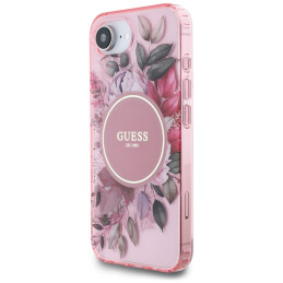 „Guess IML Flowers MagSafe iPhone 16e“ dėklas – rožinis
