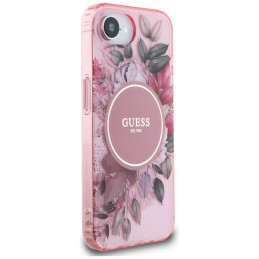 „Guess IML Flowers MagSafe iPhone 16e“ dėklas – rožinis