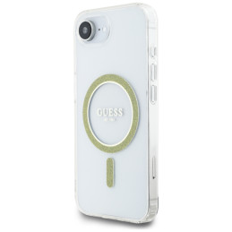 „Guess IML Glitter Circle MagSafe iPhone 16e“ dėklas – skaidrus
