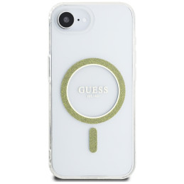 „Guess IML Glitter Circle MagSafe iPhone 16e“ dėklas – skaidrus