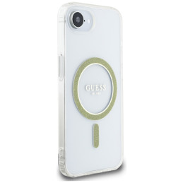 „Guess IML Glitter Circle MagSafe iPhone 16e“ dėklas – skaidrus