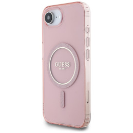 „Guess IML Glitter Circle MagSafe“ dėklas, skirtas „iPhone 16e“ – rožinis