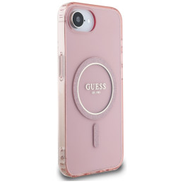 „Guess IML Glitter Circle MagSafe“ dėklas, skirtas „iPhone 16e“ – rožinis