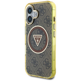 „Guess IML Metal Glitter 4G Circle Triangle MagSafe“ dėklas, skirtas iPhone 16 – rudas