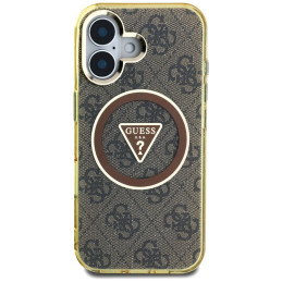 „Guess IML Metal Glitter 4G Circle Triangle MagSafe“ dėklas, skirtas iPhone 16 – rudas