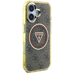 „Guess IML Metal Glitter 4G Circle Triangle MagSafe“ dėklas, skirtas iPhone 16 – rudas