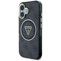 „Guess IML Metal Glitter 4G Circle Triangle MagSafe“ dėklas, skirtas iPhone 16 – juodas