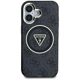 „Guess IML Metal Glitter 4G Circle Triangle MagSafe“ dėklas, skirtas iPhone 16 – juodas