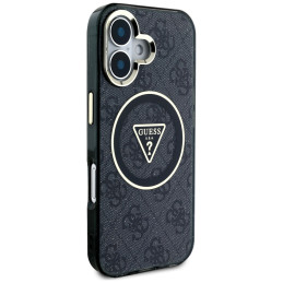 „Guess IML Metal Glitter 4G Circle Triangle MagSafe“ dėklas, skirtas iPhone 16 – juodas