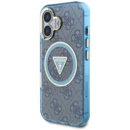 „Guess IML Metal Glitter 4G Circle Triangle MagSafe“ dėklas, skirtas iPhone 16 – mėlynas
