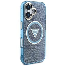 „Guess IML Metal Glitter 4G Circle Triangle MagSafe“ dėklas, skirtas iPhone 16 – mėlynas