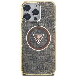 „Guess IML Metal Glitter 4G Circle Triangle MagSafe“ dėklas, skirtas „iPhone 16 Pro“ – rudas