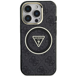 „Guess IML Metal Glitter 4G Circle Triangle MagSafe“ dėklas, skirtas „iPhone 16 Pro“ – juodas