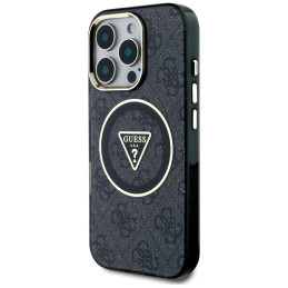 „Guess IML Metal Glitter 4G Circle Triangle MagSafe“ dėklas, skirtas „iPhone 16 Pro Max“ – juodas