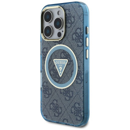 „Guess IML Metal Glitter 4G Circle Triangle MagSafe“ dėklas, skirtas „iPhone 16 Pro Max“ – mėlynas