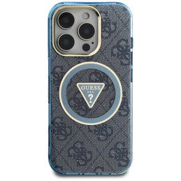 „Guess IML Metal Glitter 4G Circle Triangle MagSafe“ dėklas, skirtas „iPhone 16 Pro Max“ – mėlynas