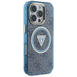 „Guess IML Metal Glitter 4G Circle Triangle MagSafe“ dėklas, skirtas „iPhone 16 Pro Max“ – mėlynas