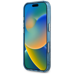 „Guess IML Metal Glitter 4G Circle Triangle MagSafe“ dėklas, skirtas „iPhone 16 Pro Max“ – mėlynas
