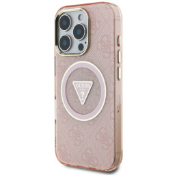 „Guess IML Metal Glitter 4G Circle Triangle MagSafe“ dėklas, skirtas „iPhone 16 Pro Max“ – rožinis