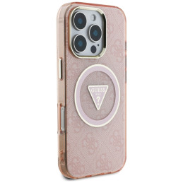 „Guess IML Metal Glitter 4G Circle Triangle MagSafe“ dėklas, skirtas „iPhone 16 Pro Max“ – rožinis