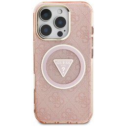 „Guess IML Metal Glitter 4G Circle Triangle MagSafe“ dėklas, skirtas „iPhone 16 Pro“ – rožinis