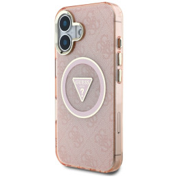 „Guess IML Metal Glitter 4G Circle Triangle MagSafe“ dėklas, skirtas „iPhone 16“ – rožinis