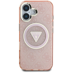 „Guess IML Metal Glitter 4G Circle Triangle MagSafe“ dėklas, skirtas „iPhone 16“ – rožinis