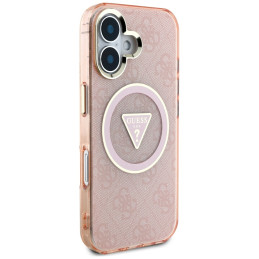 „Guess IML Metal Glitter 4G Circle Triangle MagSafe“ dėklas, skirtas „iPhone 16“ – rožinis