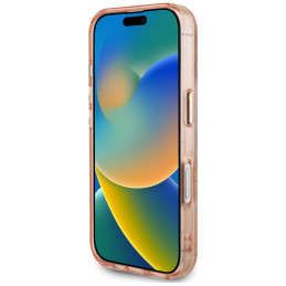 „Guess IML Metal Glitter 4G Circle Triangle MagSafe“ dėklas, skirtas „iPhone 16“ – rožinis