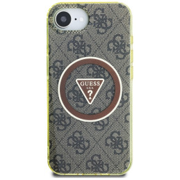„Guess IML Metal Glitter 4G Circle Triangle MagSafe“ dėklas, skirtas „iPhone 16e“ – rudas