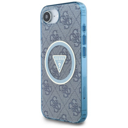 „Guess IML Metal Glitter 4G Circle Triangle MagSafe“ dėklas, skirtas iPhone 16e – mėlynas
