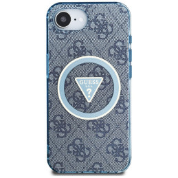 „Guess IML Metal Glitter 4G Circle Triangle MagSafe“ dėklas, skirtas iPhone 16e – mėlynas