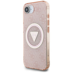 „Guess IML Metal Glitter 4G Circle Triangle MagSafe“ dėklas, skirtas „iPhone 16e“ – rožinis