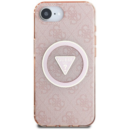 „Guess IML Metal Glitter 4G Circle Triangle MagSafe“ dėklas, skirtas „iPhone 16e“ – rožinis