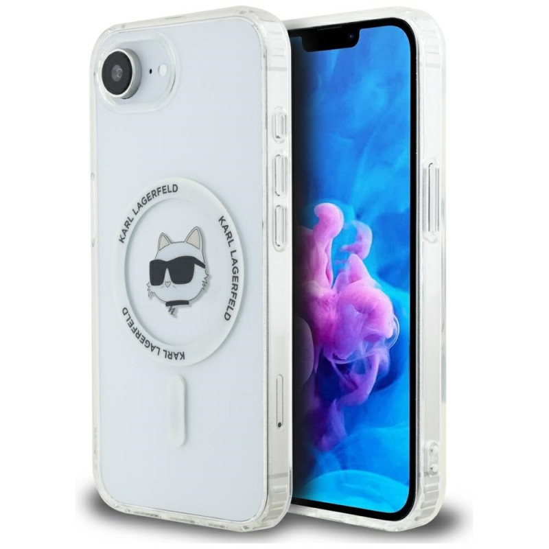 Karl Lagerfeld IML metalinis „Choupette Head“ „MagSafe iPhone 16e“ dėklas – baltas