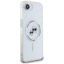 Karl Lagerfeld IML Metal Karl & Choupette Heads MagSafe iPhone 16e dėklas – baltas
