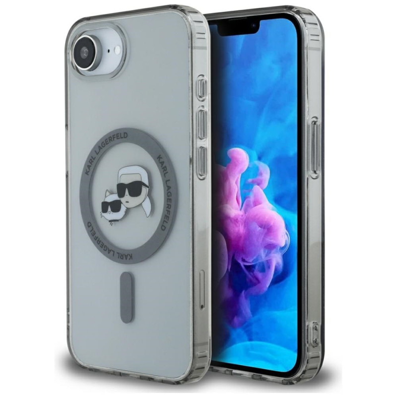 Karl Lagerfeld IML metalinis Karl & Choupette Heads MagSafe iPhone 16e dėklas – juodas