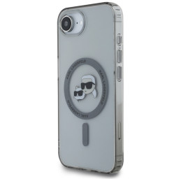 Karl Lagerfeld IML metalinis Karl & Choupette Heads MagSafe iPhone 16e dėklas – juodas