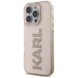 Karl Lagerfeld IML iPhone 16 Pro Max dėklas su rhinestones logotipu – rožinis