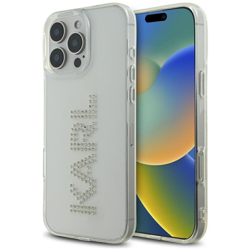 Karl Lagerfeld IML Rhinestones Logo iPhone 16 Pro dėklas – skaidrus