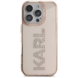 Karl Lagerfeld IML iPhone 16 Pro dėklas su rhinestones logotipu – rožinis